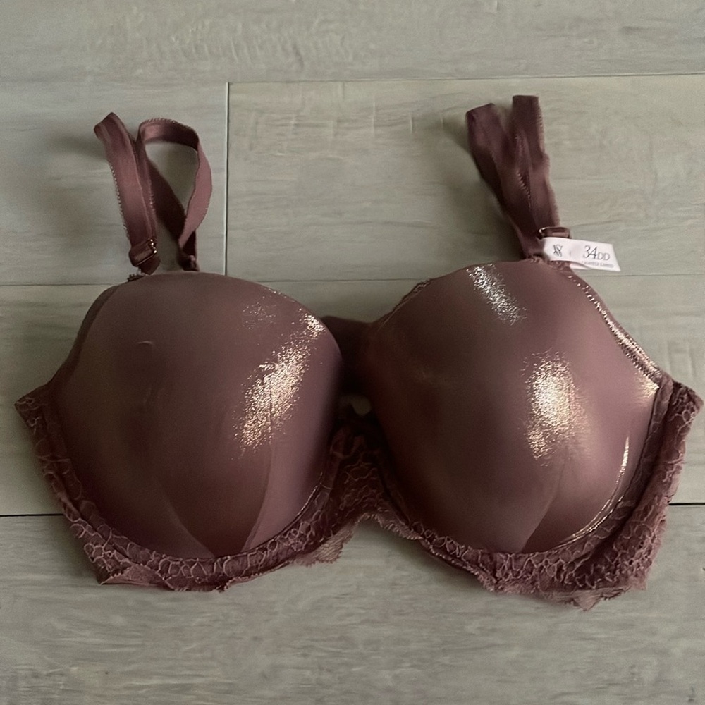 Victoria Secrets lined Demi bra Dream Angels 34DD shiny dusty mauve